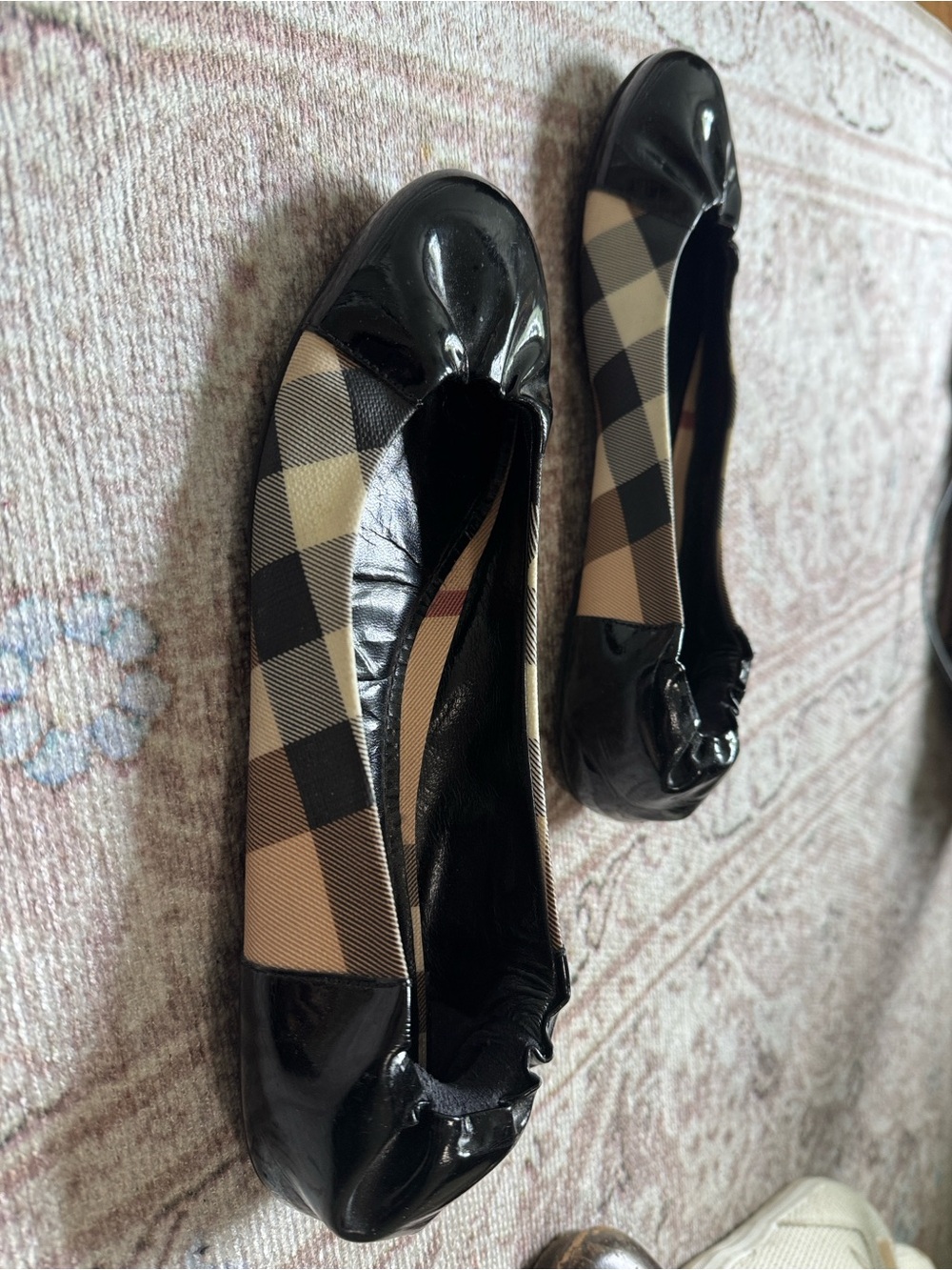 Burberry Black and Beige Check Ballet Flats